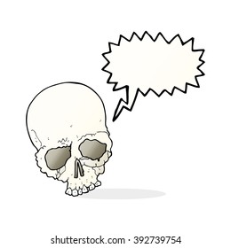 cartoon spooky old skull with speech bubble