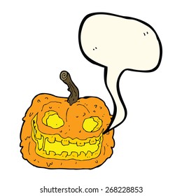 cartoon spooky pumpkin with speech bubble