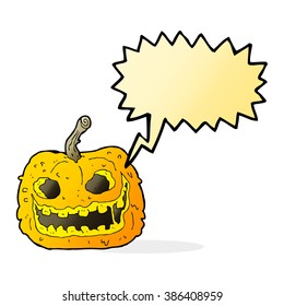 cartoon spooky pumpkin with speech bubble