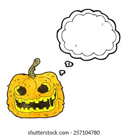 calabaza espeluznante de caricatura con burbuja de pensamiento