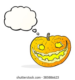 calabaza espeluznante de caricatura con burbuja de pensamiento