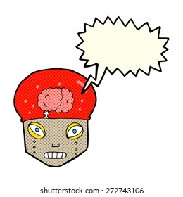 cartoon spooky robot head with speech bubble