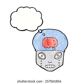 cartoon spooky robot head with thought bubble