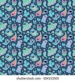 Cartoon spooky semless pattern character vector set