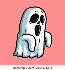 cartoon of spooky simple ghost isolated colored drawing line art style sketch classic vintage design illustration