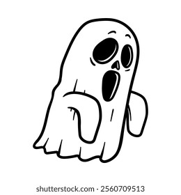 cartoon of spooky simplg ghost isolated drawing line art style sketch classic vintage design illustration