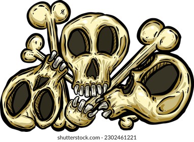 Cartoon Spooky Skull Character Face that is Funny for Halloween or Children's Stories