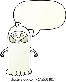 fantasma de crânio assustador desenho animado com balão de fala em estilo gradiente suave