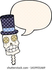 cráneo espeluznante de caricatura con burbuja de habla al estilo de un libro de historietas
