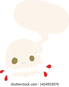 cartoon spooky skull with speech bubble in retro style