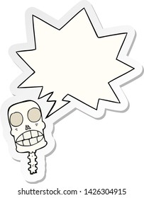 cartoon spooky skull with speech bubble sticker