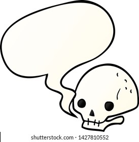 cartoon spooky skull with speech bubble in smooth gradient style