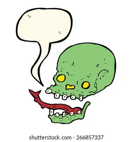 cartoon spooky skull with speech bubble