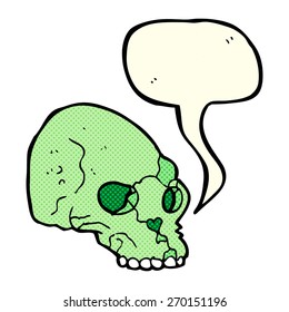 cráneo espeluznante de caricatura con burbuja de habla