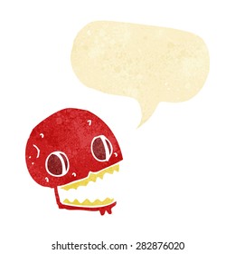 cartoon spooky skull with speech bubble