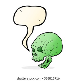 cráneo espeluznante de caricatura con burbuja de habla