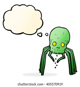 cartoon spooky skull spider with thought bubble