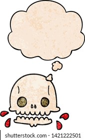cartoon spooky skull with thought bubble in grunge texture style