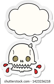 cartoon spooky skull with thought bubble as a printed sticker