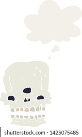 cartoon spooky skull with thought bubble in retro style