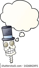 cráneo espeluznante de caricatura con burbuja de pensamiento en un estilo de gradiente suave