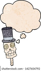 cráneo espeluznante de caricatura con burbuja de pensamiento al estilo de textura gruesa