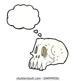 cartoon spooky skull with thought bubble