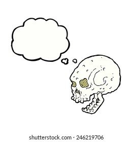 cartoon spooky skull with thought bubble