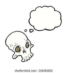 cartoon spooky skull with thought bubble