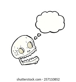 cartoon spooky skull with thought bubble