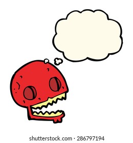 cartoon spooky skull with thought bubble