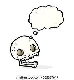 cartoon spooky skull with thought bubble