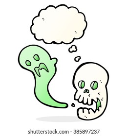 cartoon spooky skull with thought bubble