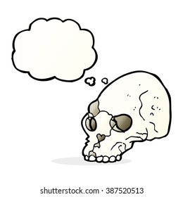 cartoon spooky skull with thought bubble