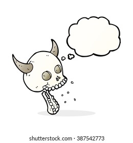 cartoon spooky skull with thought bubble