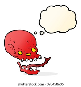 cartoon spooky skull with thought bubble