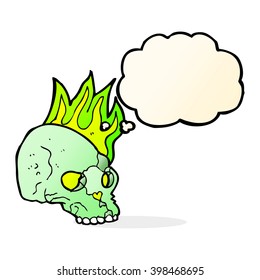 cartoon spooky skull with thought bubble