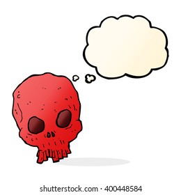 cartoon spooky skull with thought bubble