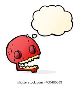 cartoon spooky skull with thought bubble