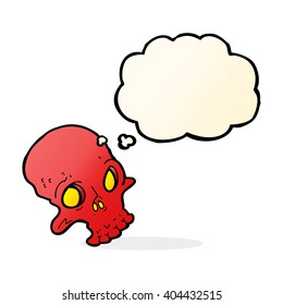 cartoon spooky skull with thought bubble