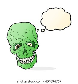 cartoon spooky skull with thought bubble