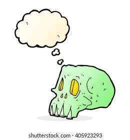 cartoon spooky skull with thought bubble