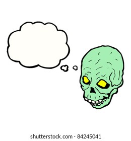 cartoon spooky skull with thought bubble