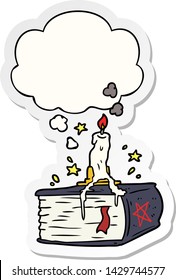 cartoon spooky spellbook with thought bubble as a printed sticker