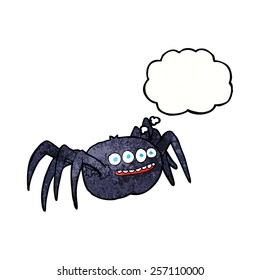 cartoon spooky spider with thought bubble