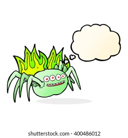 cartoon spooky spider with thought bubble