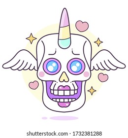 Cartoon Spooky Undead Unicorn Portrait Vector Illustration Suitable For Greeting Card, Poster Or T-shirt Printing.