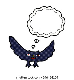 cartoon spooky vampire bat with thought bubble