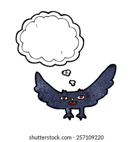 cartoon spooky vampire bat with thought bubble