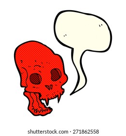 cartoon spooky vampire skull with speech bubble